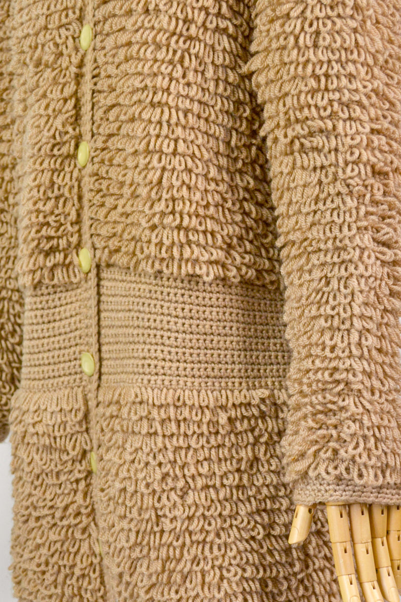 CARAMEL - 1970s Vintage Caramel Knitted Coatigan/ Cardigan - Size S/M