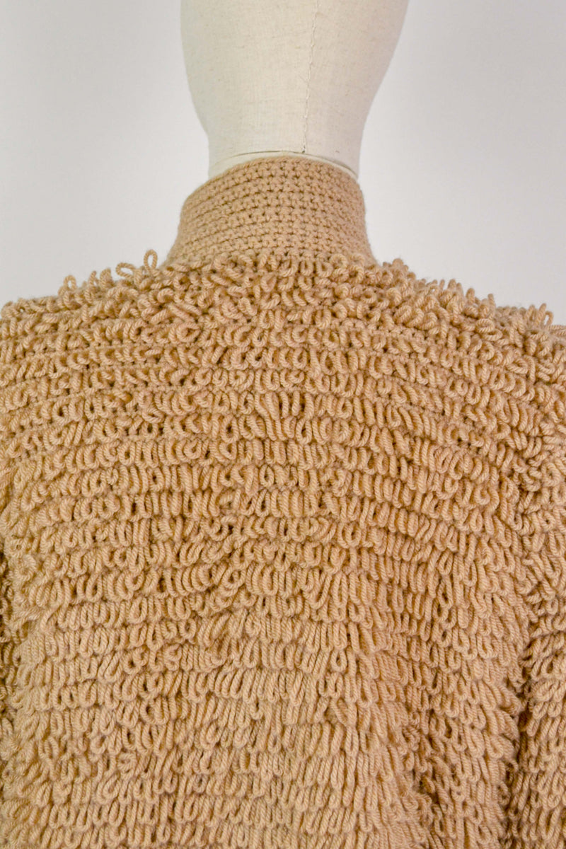 CARAMEL - 1970s Vintage Caramel Knitted Coatigan/ Cardigan - Size S/M