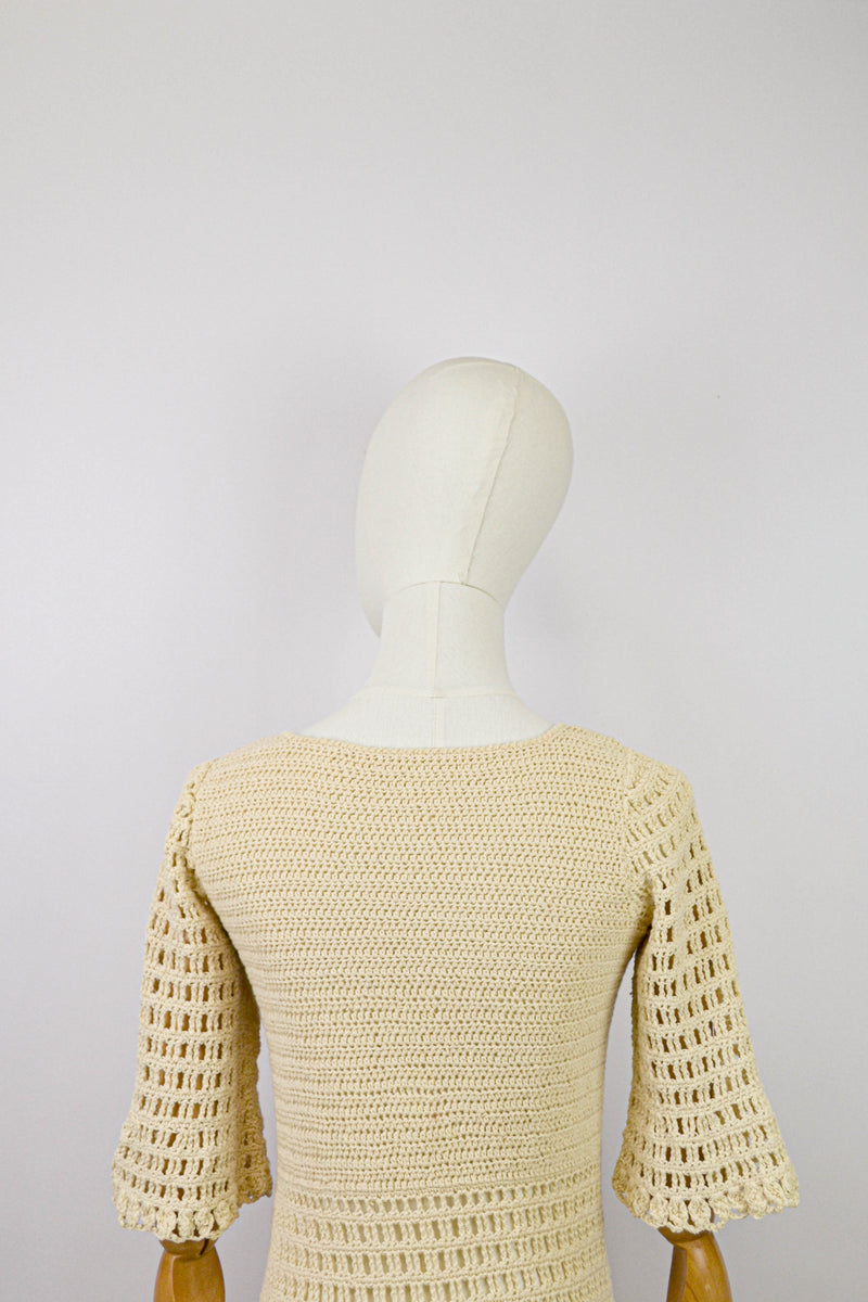 CHAMPAGNE - 1970s Vintage Crochet Dress - Size S/M