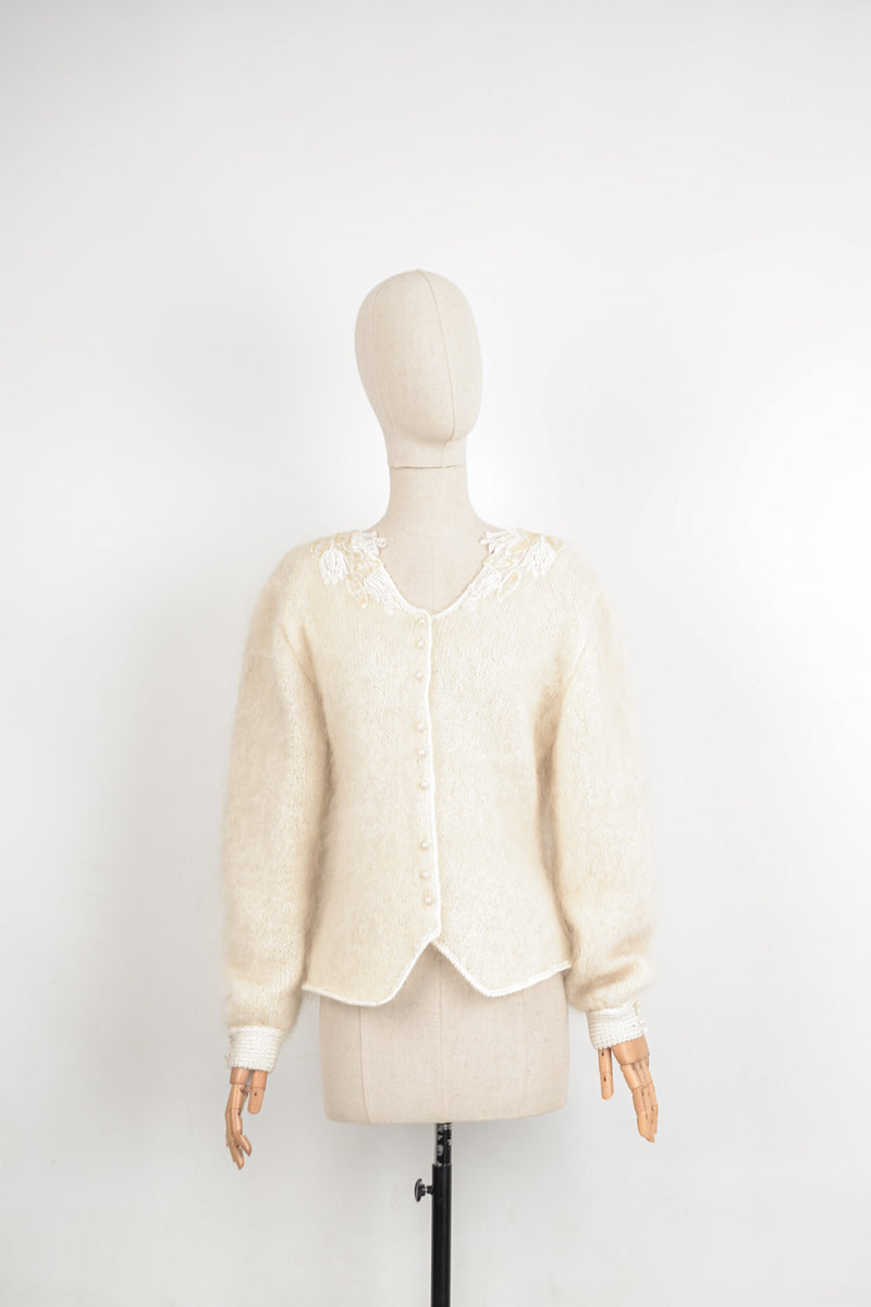 CHANTILLY - 1980s Vintage Mohair Ivory Cardigan - Size S/M