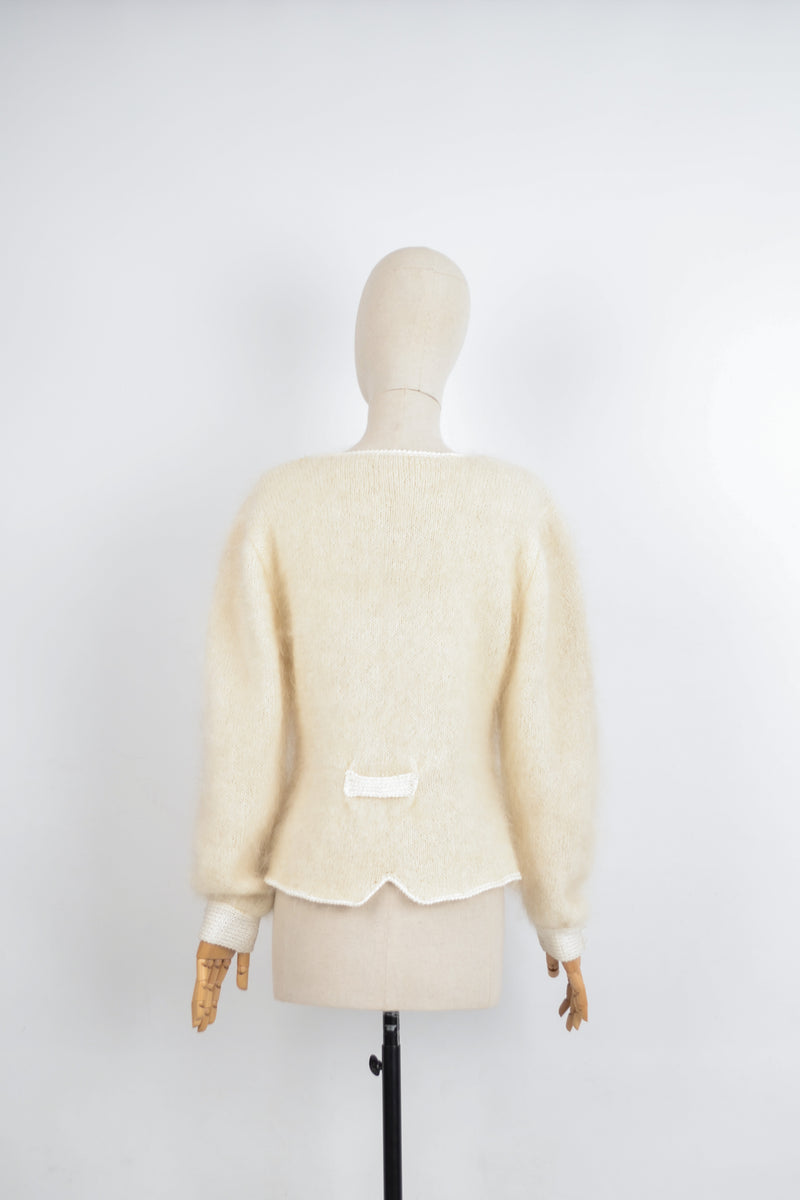 CHANTILLY - 1980s Vintage Mohair Ivory Cardigan - Size S/M