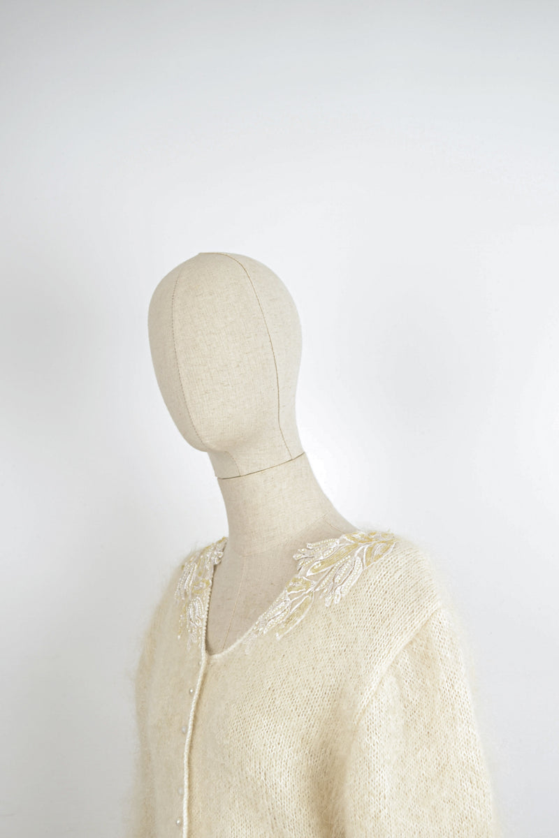 CHANTILLY - 1980s Vintage Mohair Ivory Cardigan - Size S/M