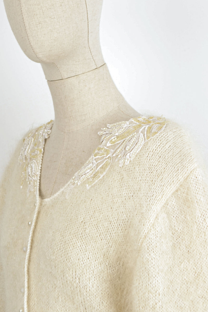 CHANTILLY - 1980s Vintage Mohair Ivory Cardigan - Size S/M