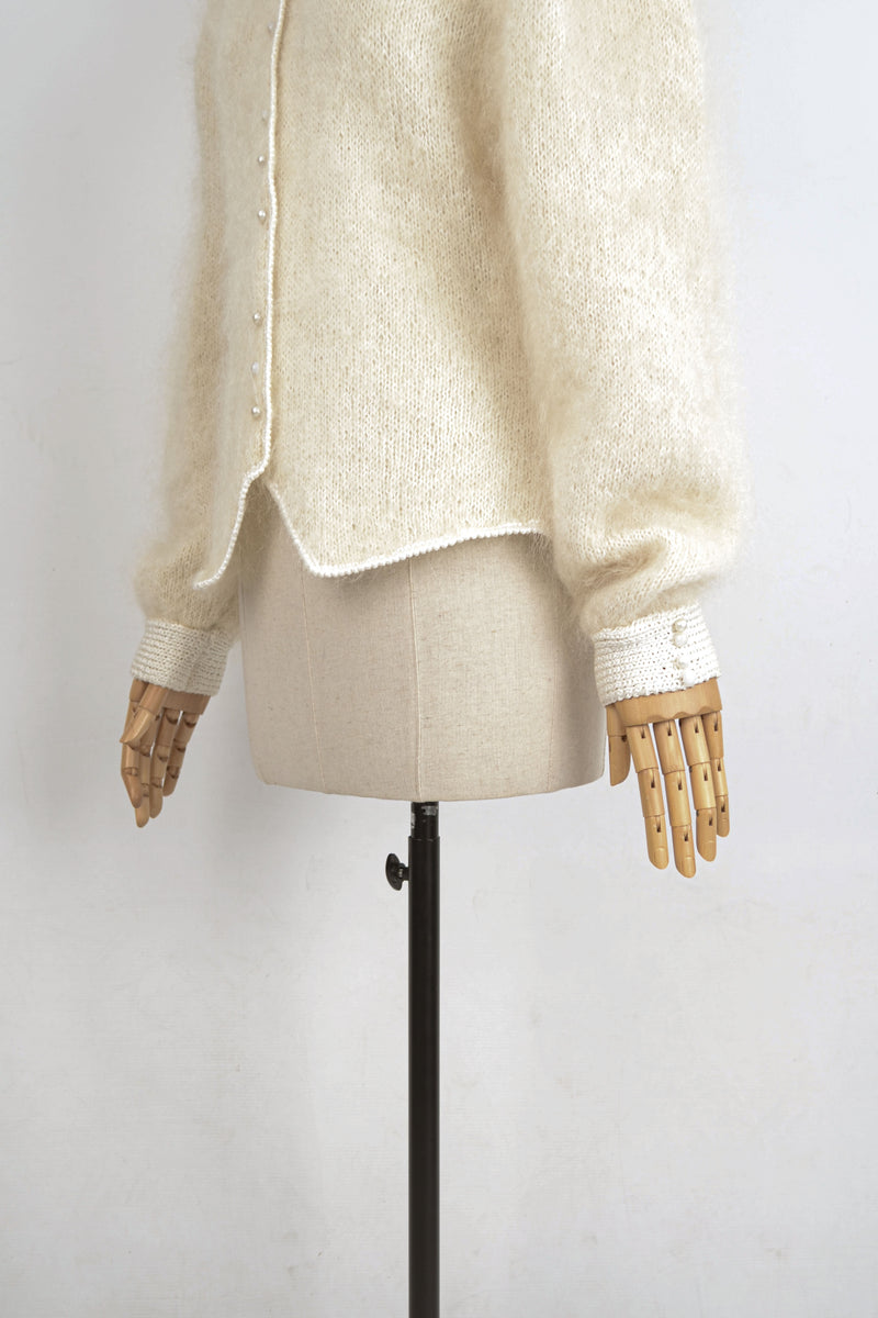 CHANTILLY - 1980s Vintage Mohair Ivory Cardigan - Size S/M