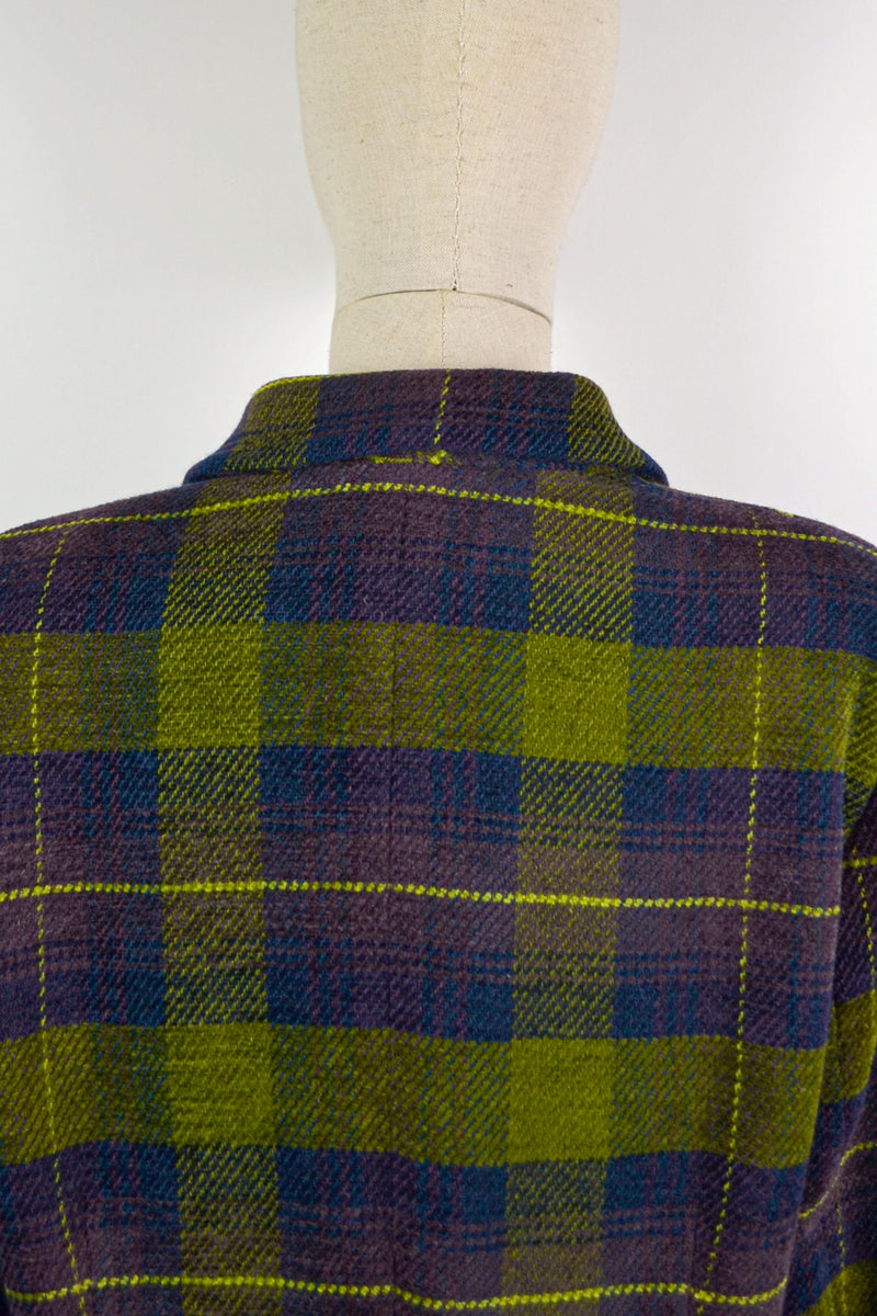 CHARTREUSE - 1990s Vintage Laura Ashley Check Single Breasted Jacket - Size M