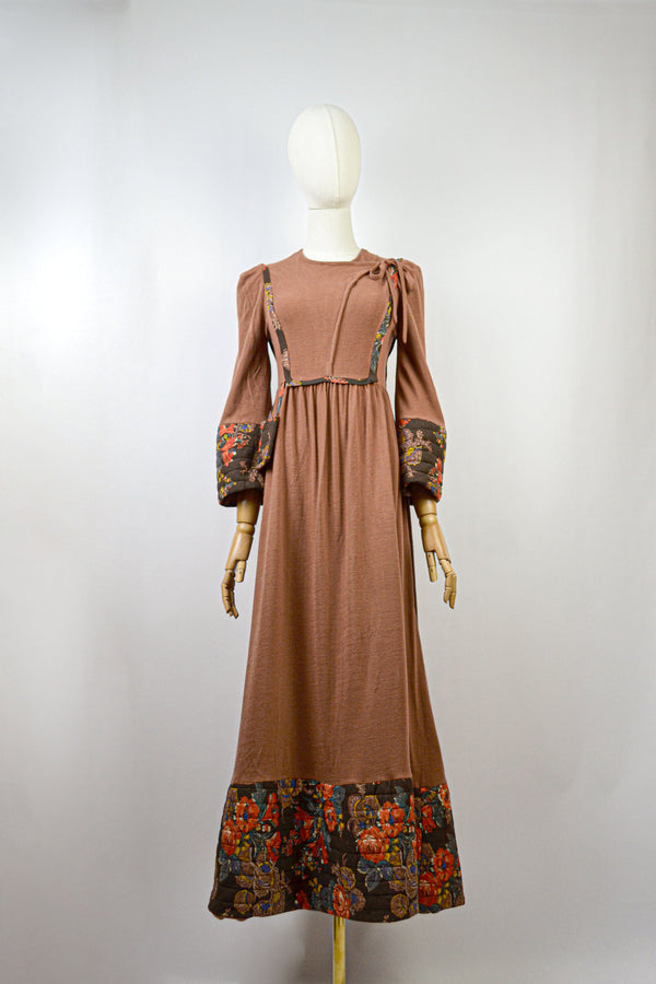 PHYSALIS - 1970s Vintage & Rare Ann Reeves Brown Dress - Size XS/S