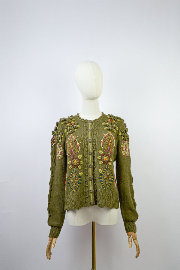 CINNAMON - 1990s Vintage Wolkenstricker Olive Green Cardigan - Size S/M