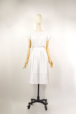 CLEMATIS -1980s Vintage René Derhy Embroidered Cotton Dress - Size S