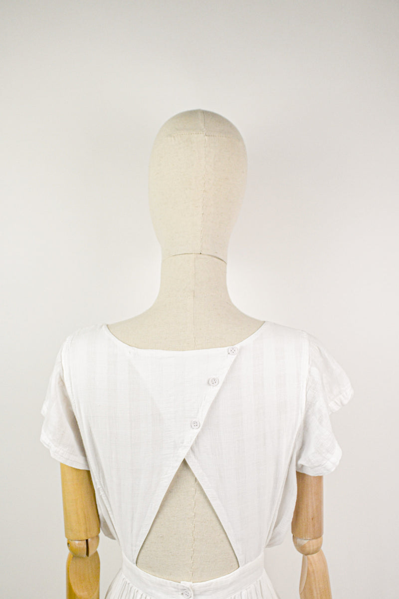 CLEMATIS -1980s Vintage René Derhy Embroidered Cotton Dress - Size S