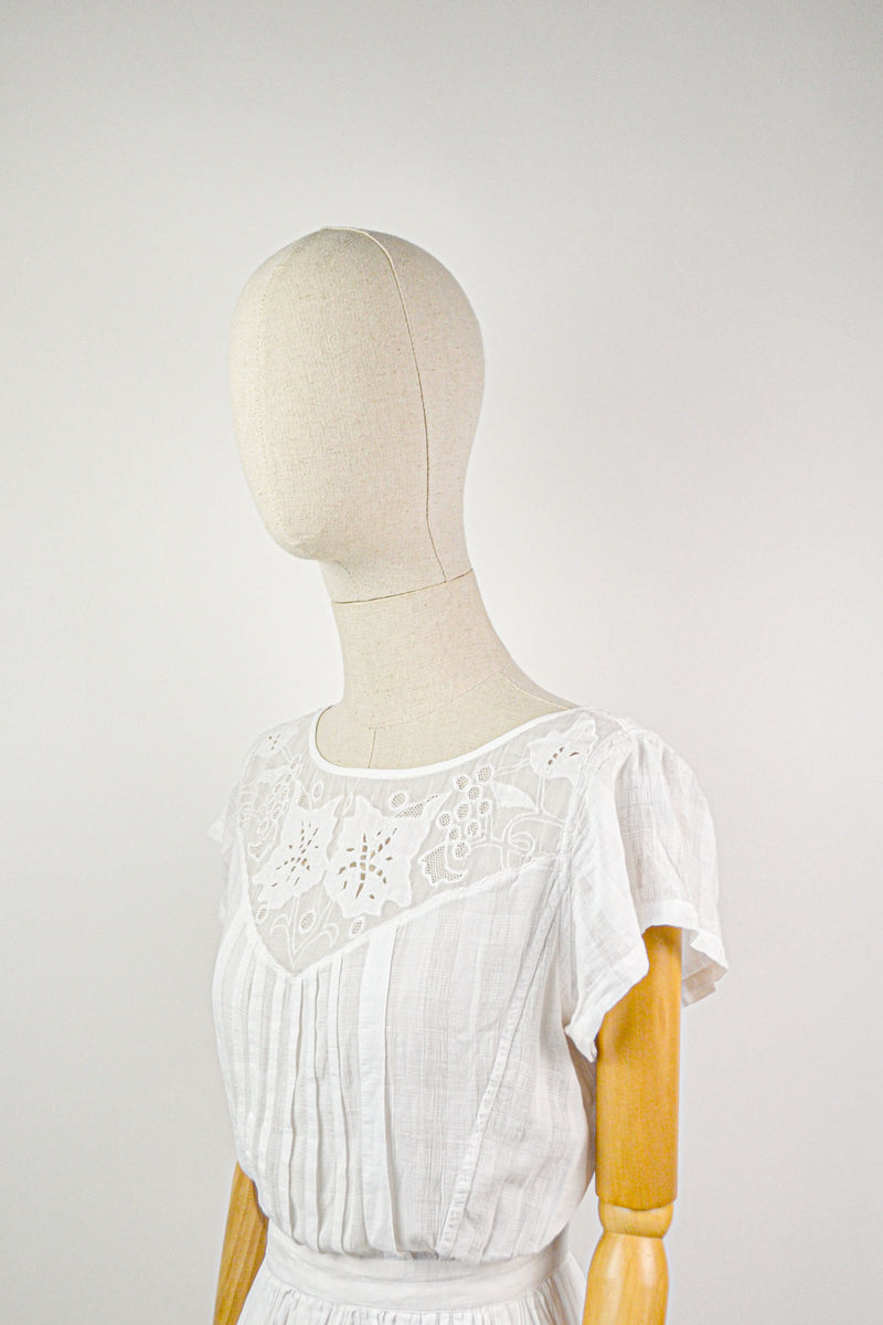 CLEMATIS -1980s Vintage René Derhy Embroidered Cotton Dress - Size S