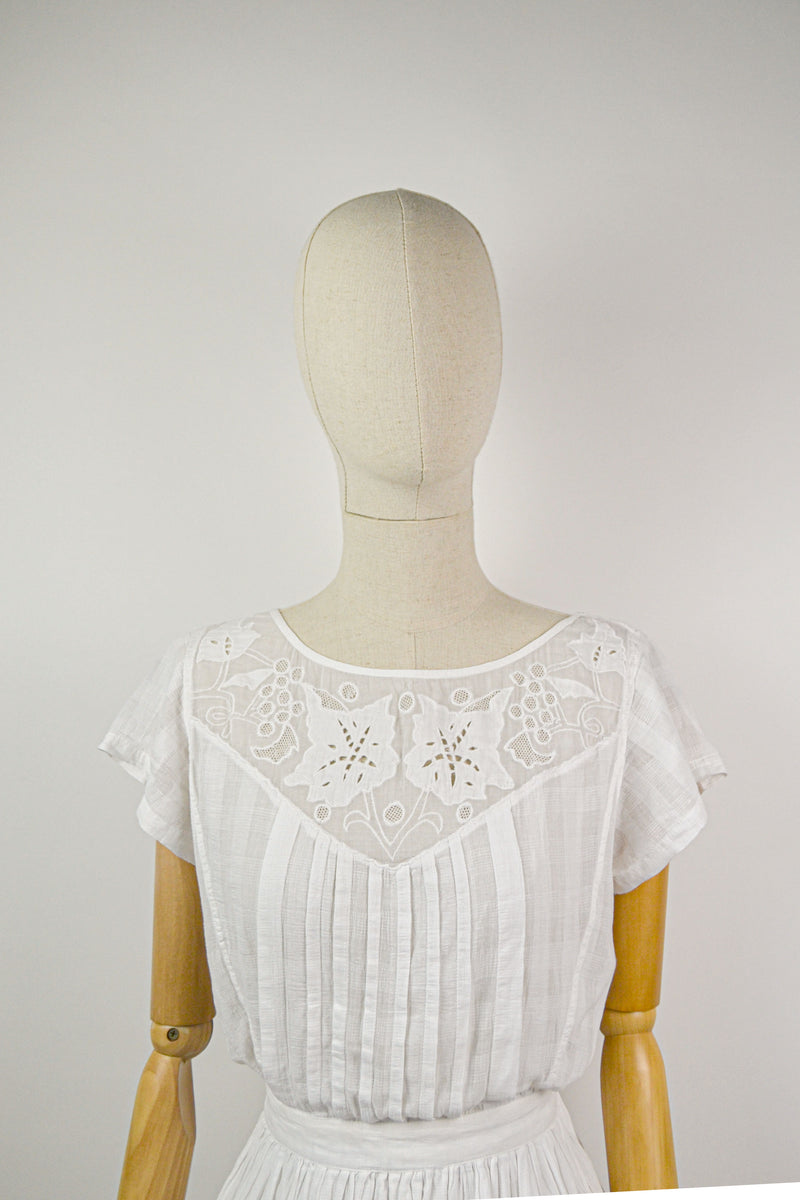 CLEMATIS -1980s Vintage René Derhy Embroidered Cotton Dress - Size S