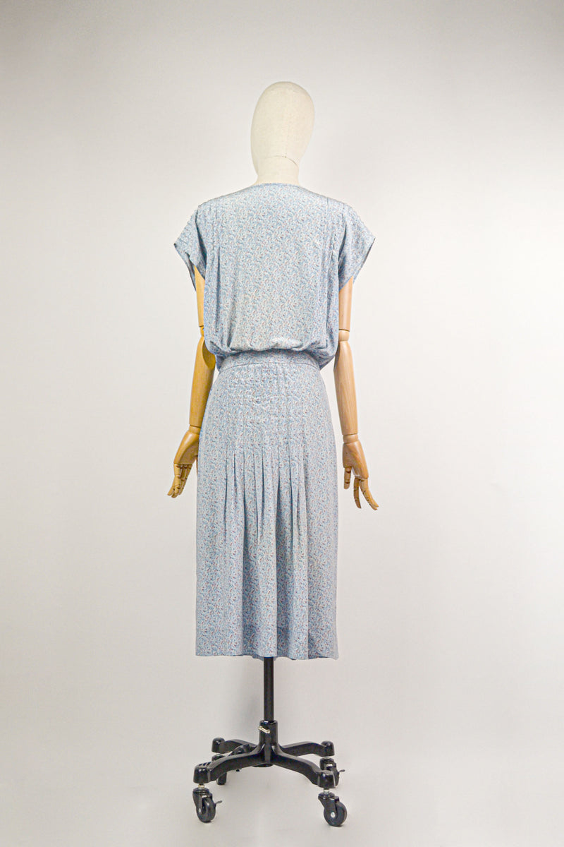 CONFETTIS - 1970s Vintage Cacharel Light Blue Abstract Print Silk Dress - Size S