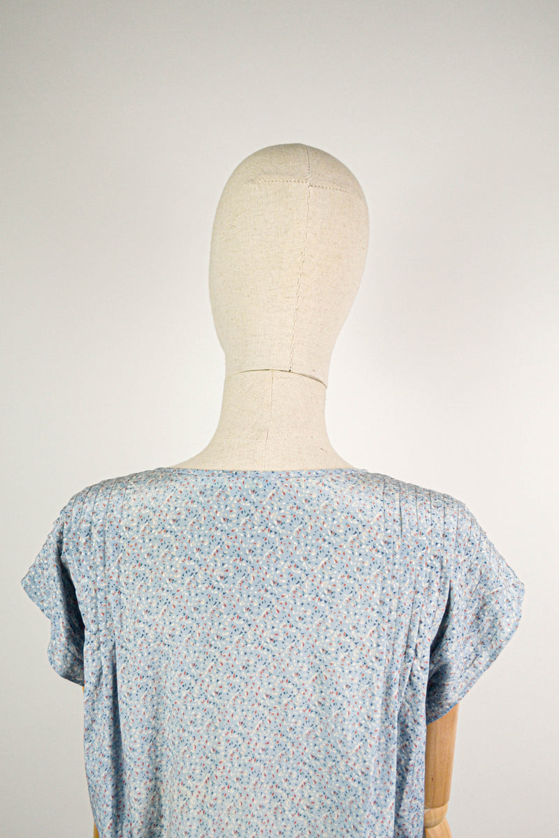 CONFETTIS - 1970s Vintage Cacharel Light Blue Abstract Print Silk Dress - Size S
