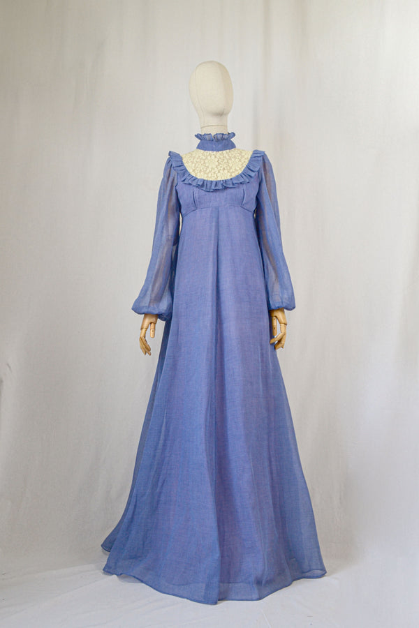 CORNFLOWER - 1970s Vintage Richard Shops Maxi Dress - Size S