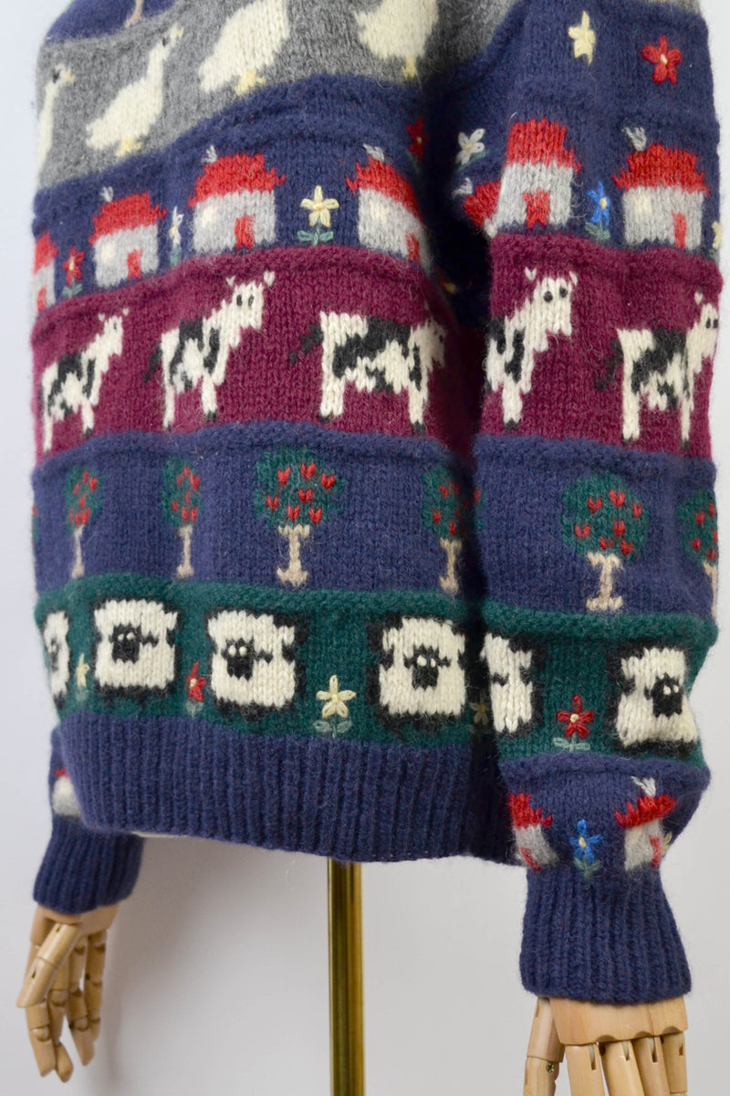 COTTAGE VERSE - 1980s Vintage Wool Cottage Scenery Jumper - S/M