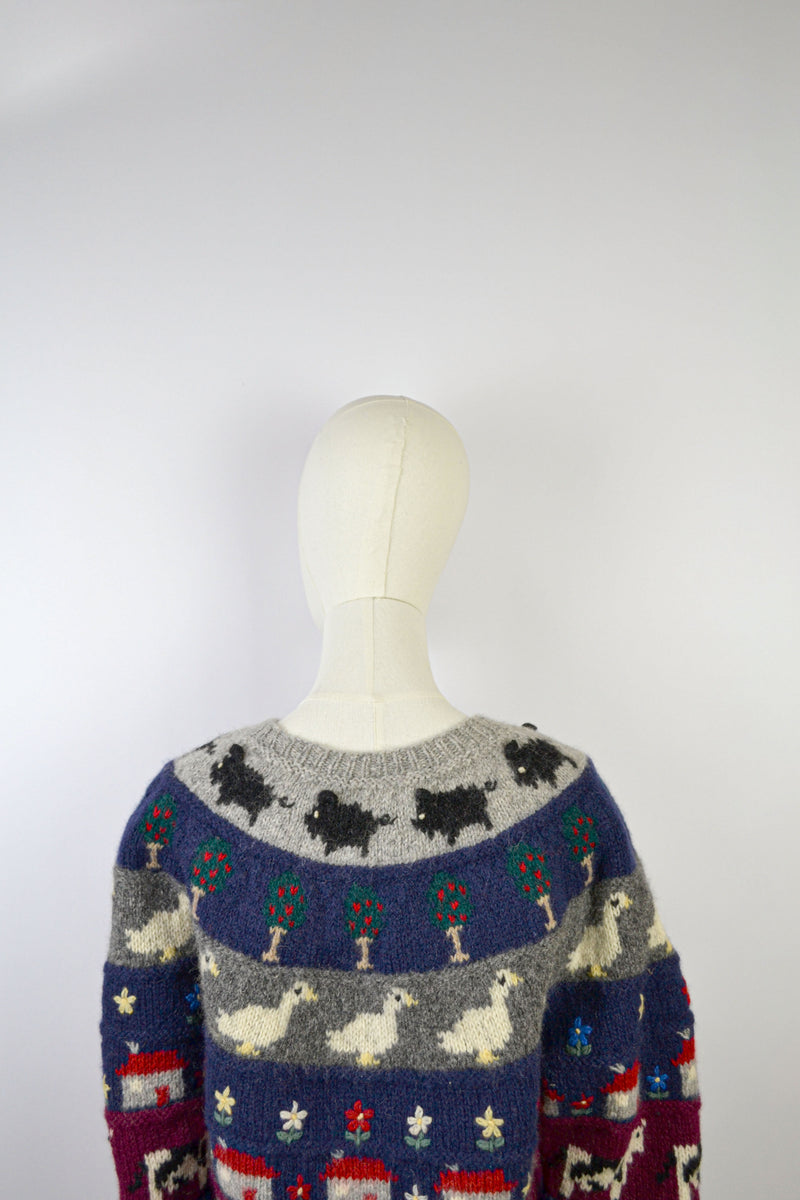 COTTAGE VERSE - 1980s Vintage Wool Cottage Scenery Jumper - S/M