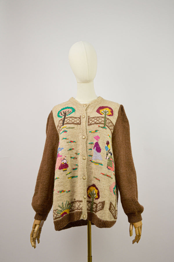 COZY WALK - 1980s Vintage Wool Cardigan - Size S/M