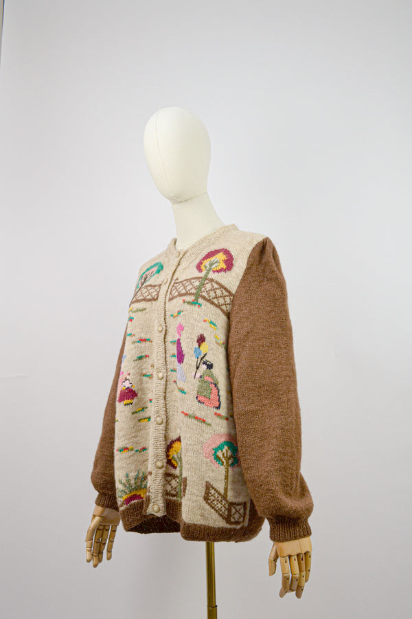 COZY WALK - 1980s Vintage Wool Cardigan - Size S/M