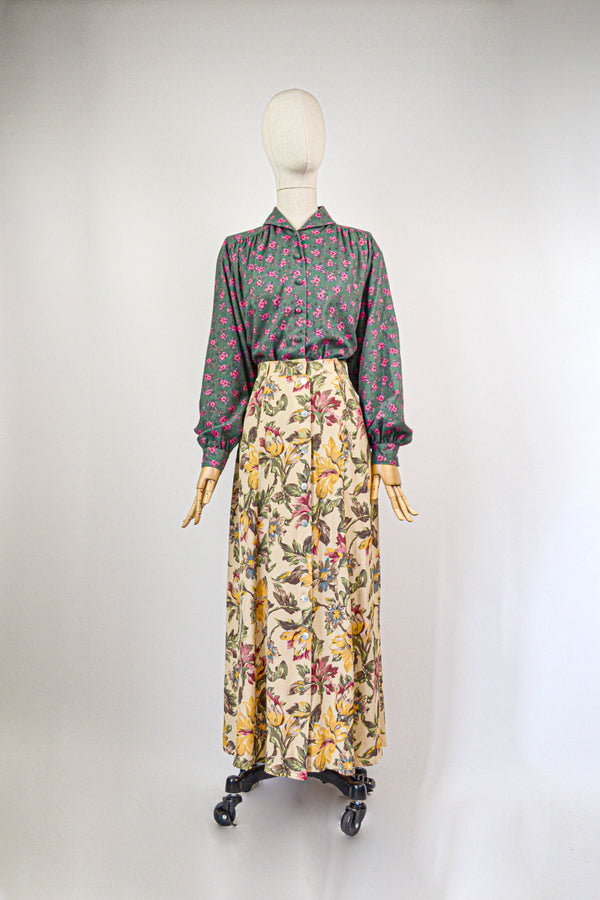 CRETONNE - 1980s Vintage Gerard Darel Flower Maxi Skirt - Size S/M