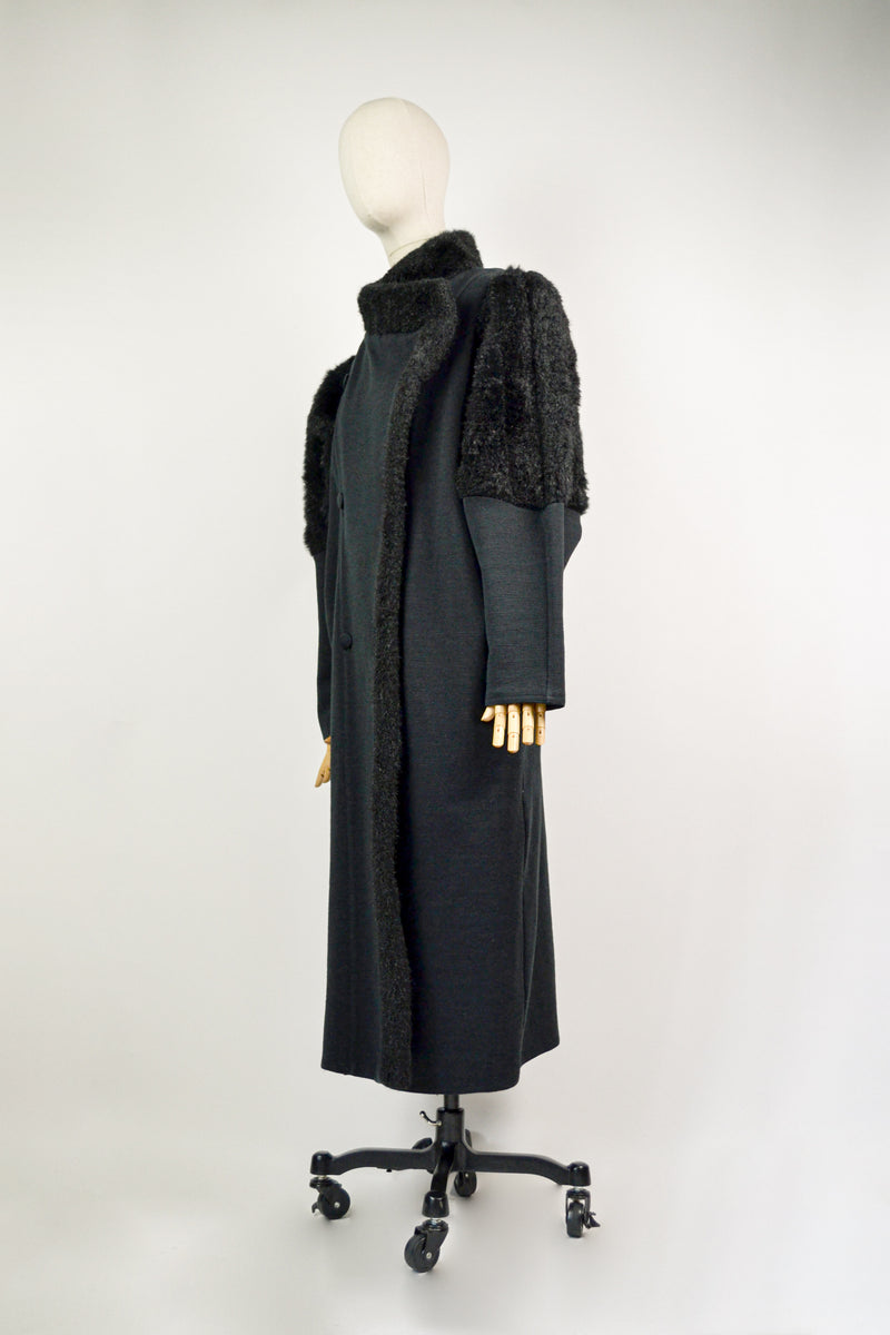 DAWN - 1980s Vintage Chaumiere aux Tricot Black Faux Fur Coat - Size M/L