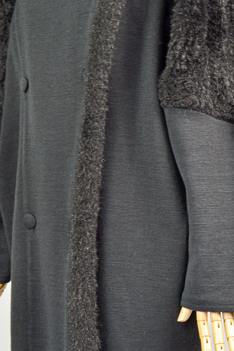 DAWN - 1980s Vintage Chaumiere aux Tricot Black Faux Fur Coat - Size M/L