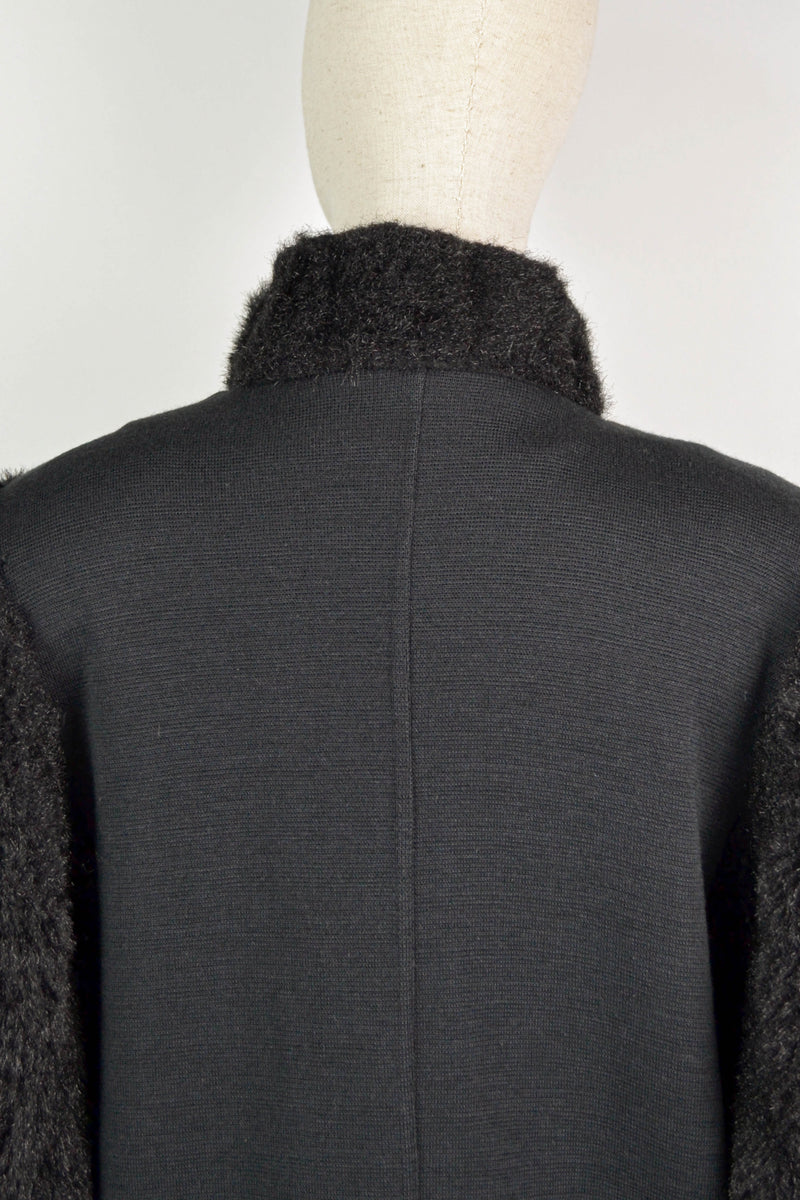 DAWN - 1980s Vintage Chaumiere aux Tricot Black Faux Fur Coat - Size M/L