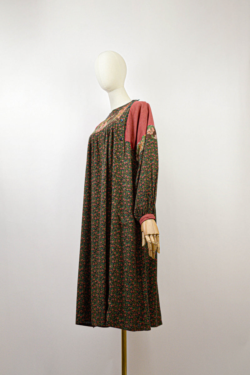 CROSCOMIA - 1980s Vintage Anastasia Paris Patchwork Midi Dress - Size S/M