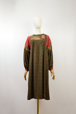 CROSCOMIA - 1980s Vintage Anastasia Paris Patchwork Midi Dress - Size S/M