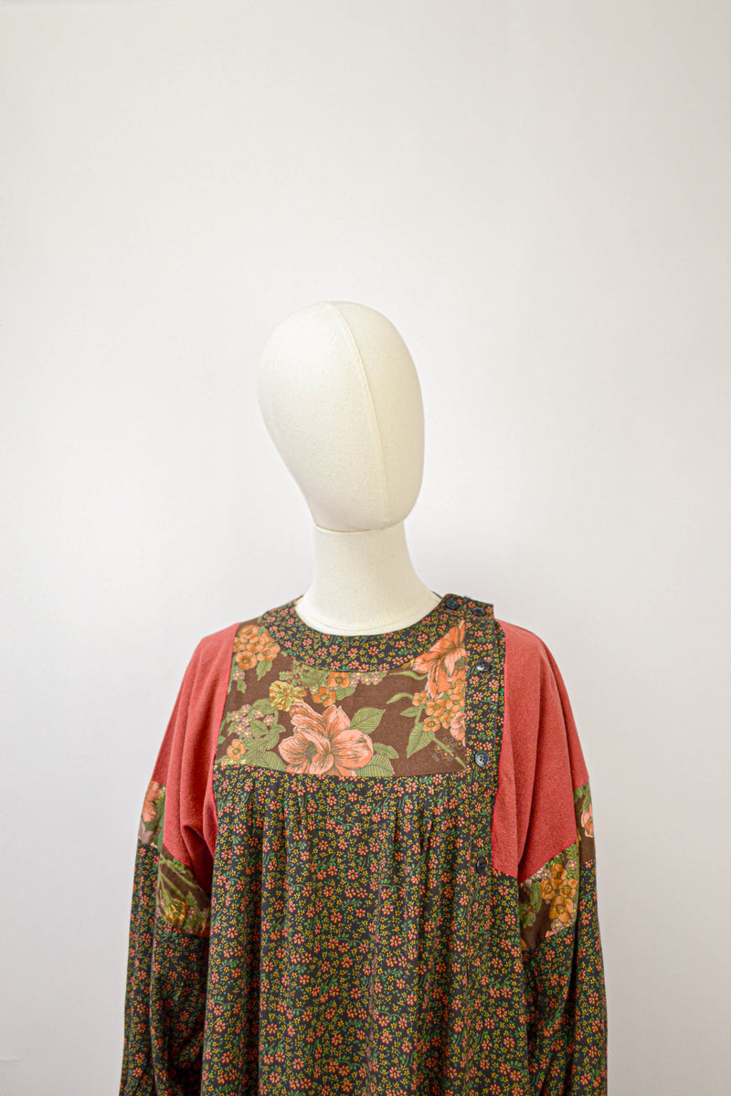 CROSCOMIA - 1980s Vintage Anastasia Paris Patchwork Midi Dress - Size S/M