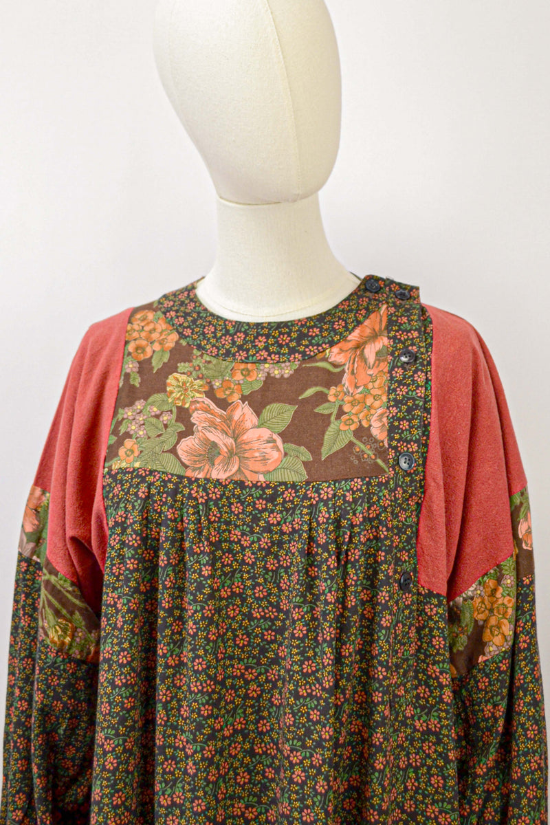CROSCOMIA - 1980s Vintage Anastasia Paris Patchwork Midi Dress - Size S/M