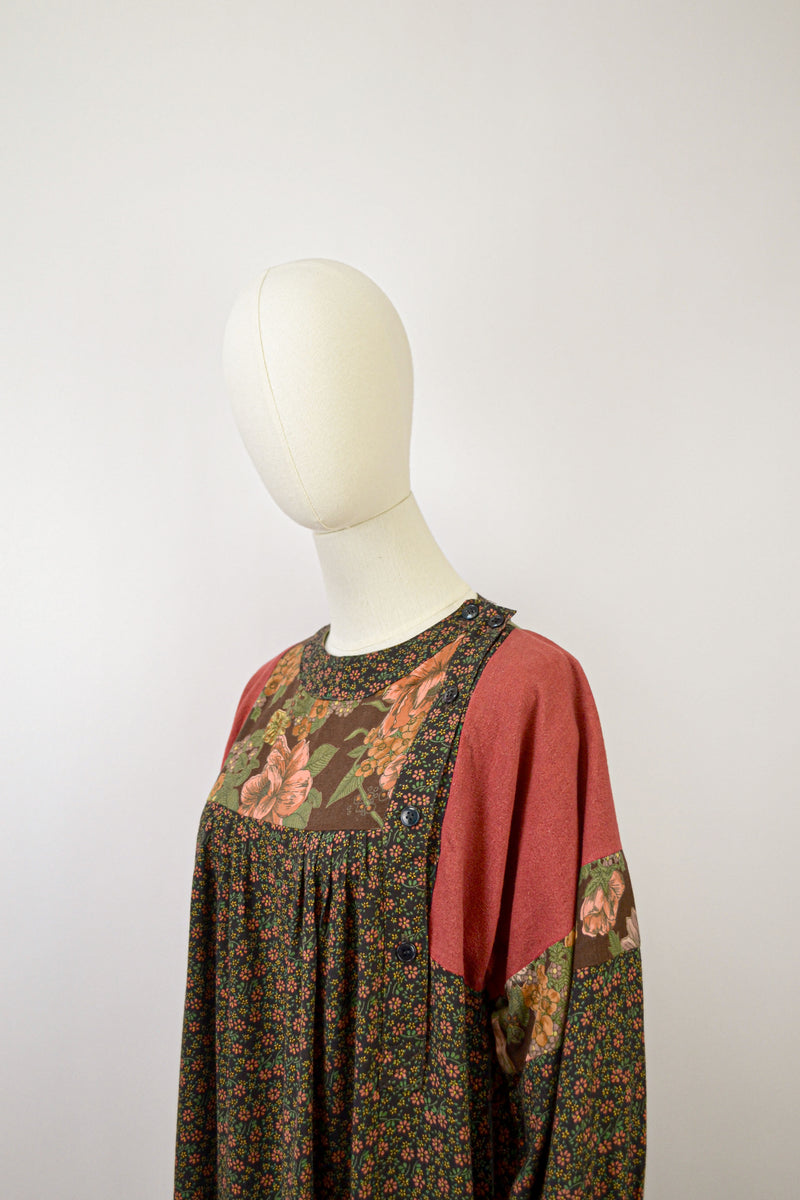 CROSCOMIA - 1980s Vintage Anastasia Paris Patchwork Midi Dress - Size S/M