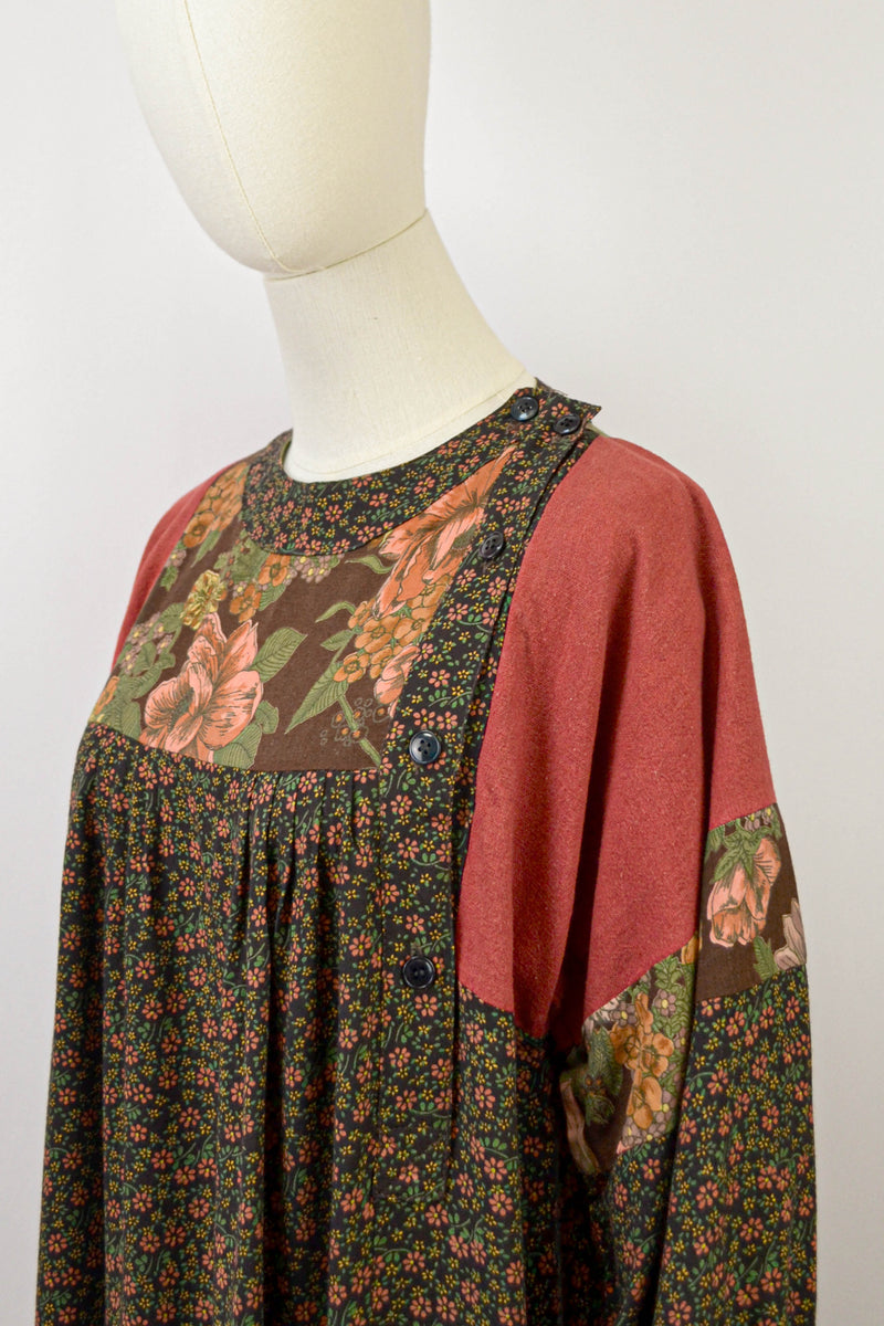 CROSCOMIA - 1980s Vintage Anastasia Paris Patchwork Midi Dress - Size S/M