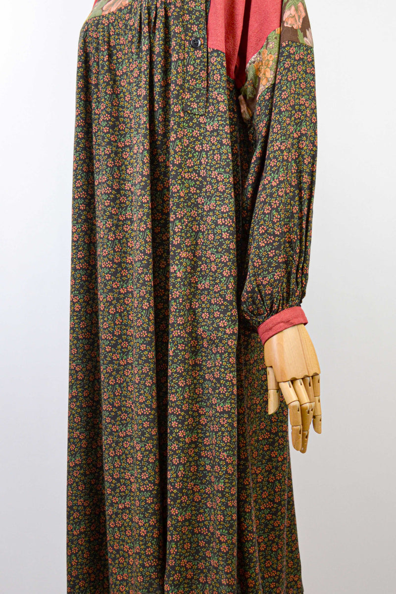 CROSCOMIA - 1980s Vintage Anastasia Paris Patchwork Midi Dress - Size S/M