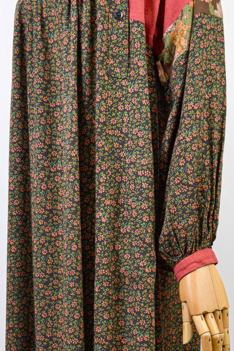 CROSCOMIA - 1980s Vintage Anastasia Paris Patchwork Midi Dress - Size S/M