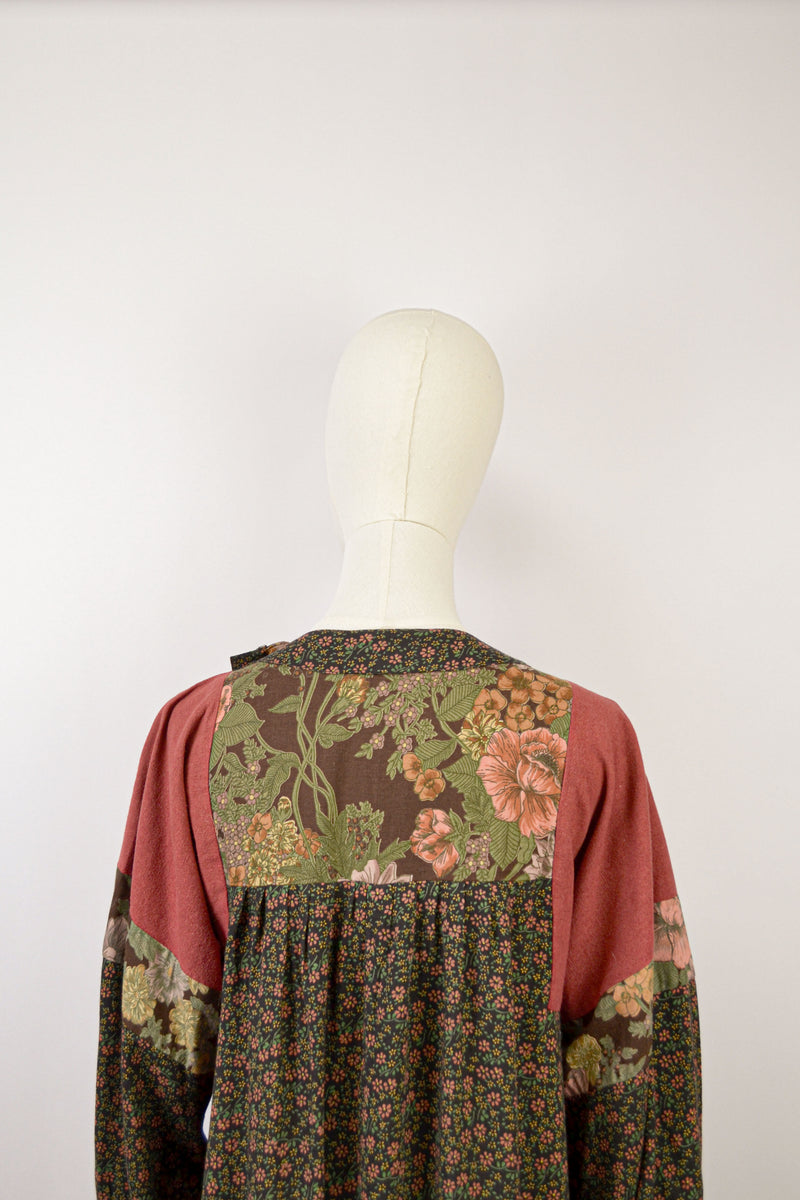 CROSCOMIA - 1980s Vintage Anastasia Paris Patchwork Midi Dress - Size S/M