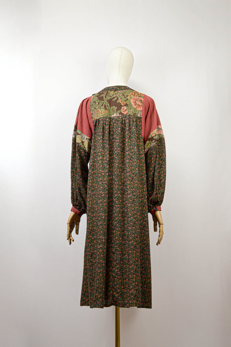 CROSCOMIA - 1980s Vintage Anastasia Paris Patchwork Midi Dress - Size S/M
