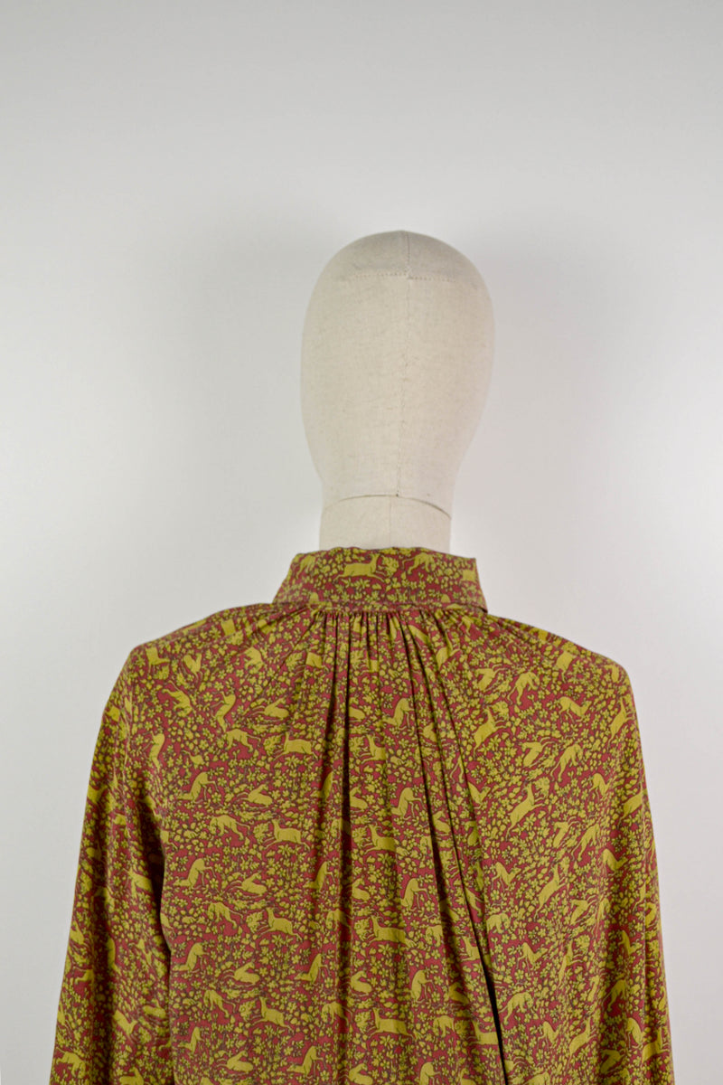 DEER & FOX - 1980s Vintage Michele Domercq Paris Silk Dress - Size M