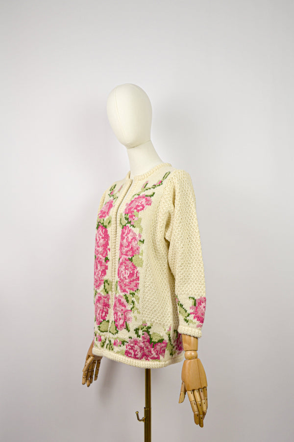 DEWY ROSE - 1980s Vintage Wool Cardigan - Size S/M