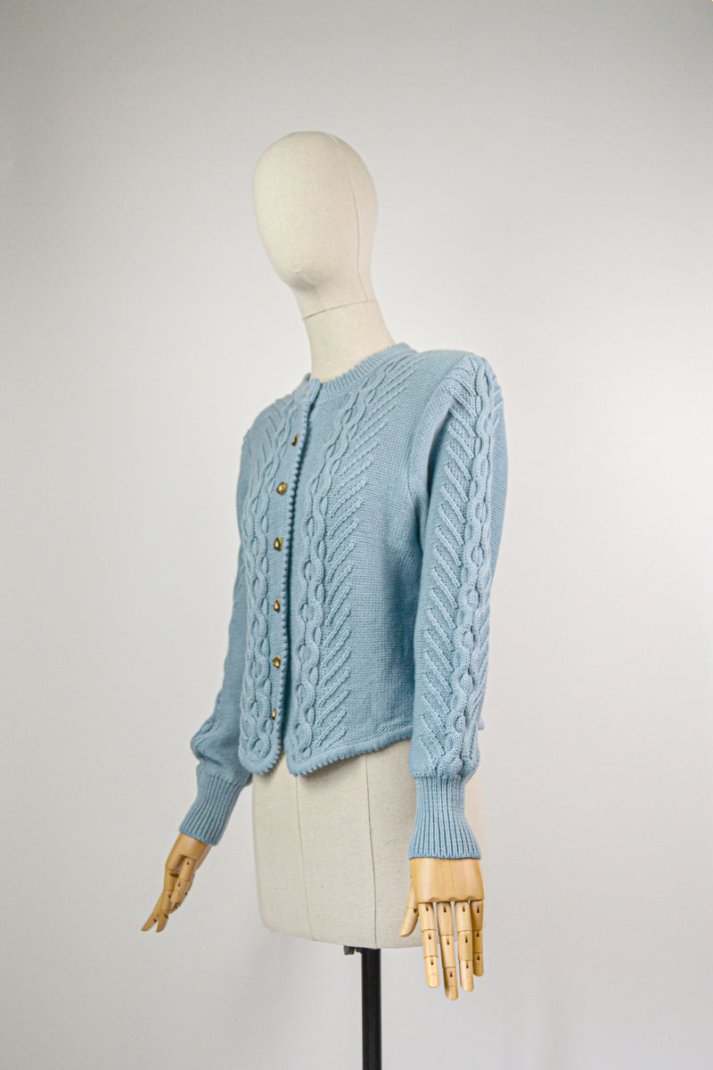 DREAMLAND - 1980s 1980s Vintage Sky Blue Cardigan - Size S/M