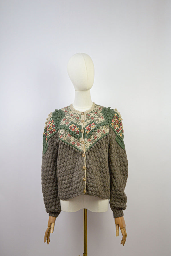ELM - 1980s Vintage Wolkenstricker Embroidered Wool Cardigan - Size S/M