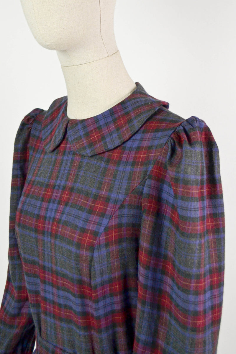 ENCHANTING PLAID - 1980s Vitage Laura Ashley Check Prairie Dress - Size S/M