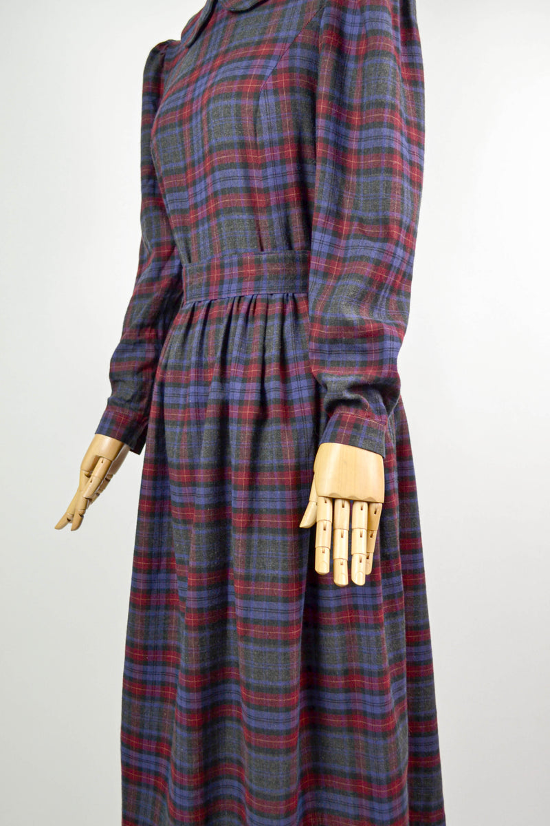ENCHANTING PLAID - 1980s Vitage Laura Ashley Check Prairie Dress - Size S/M