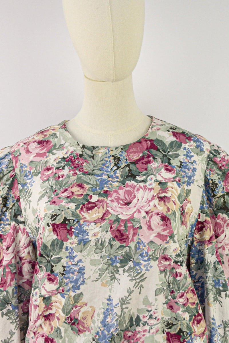 ENGLISH GARDEN - 1980s Vintage Floral Tapestry Dress - Size M/L