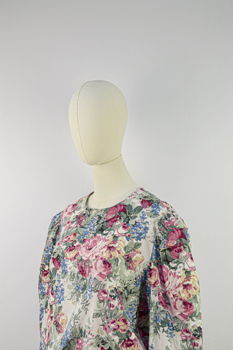 ENGLISH GARDEN - 1980s Vintage Floral Tapestry Dress - Size M/L