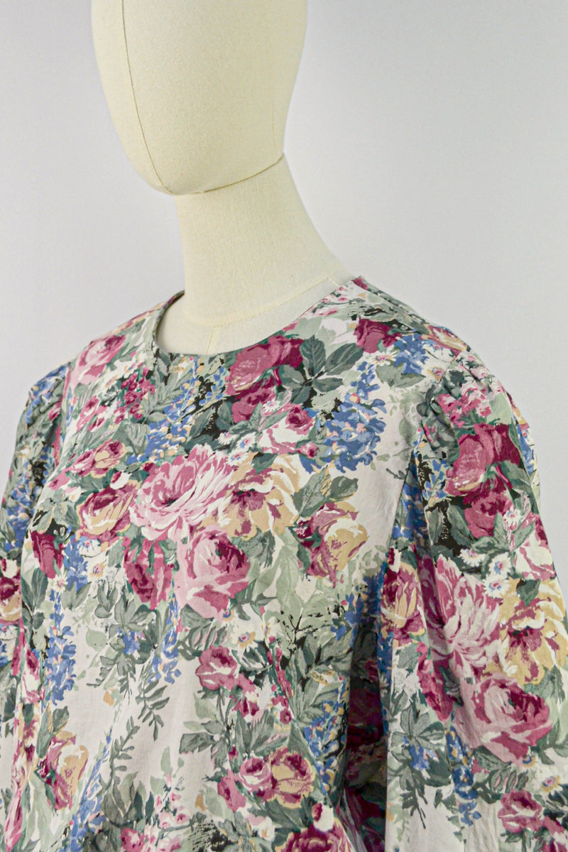 ENGLISH GARDEN - 1980s Vintage Floral Tapestry Dress - Size M/L