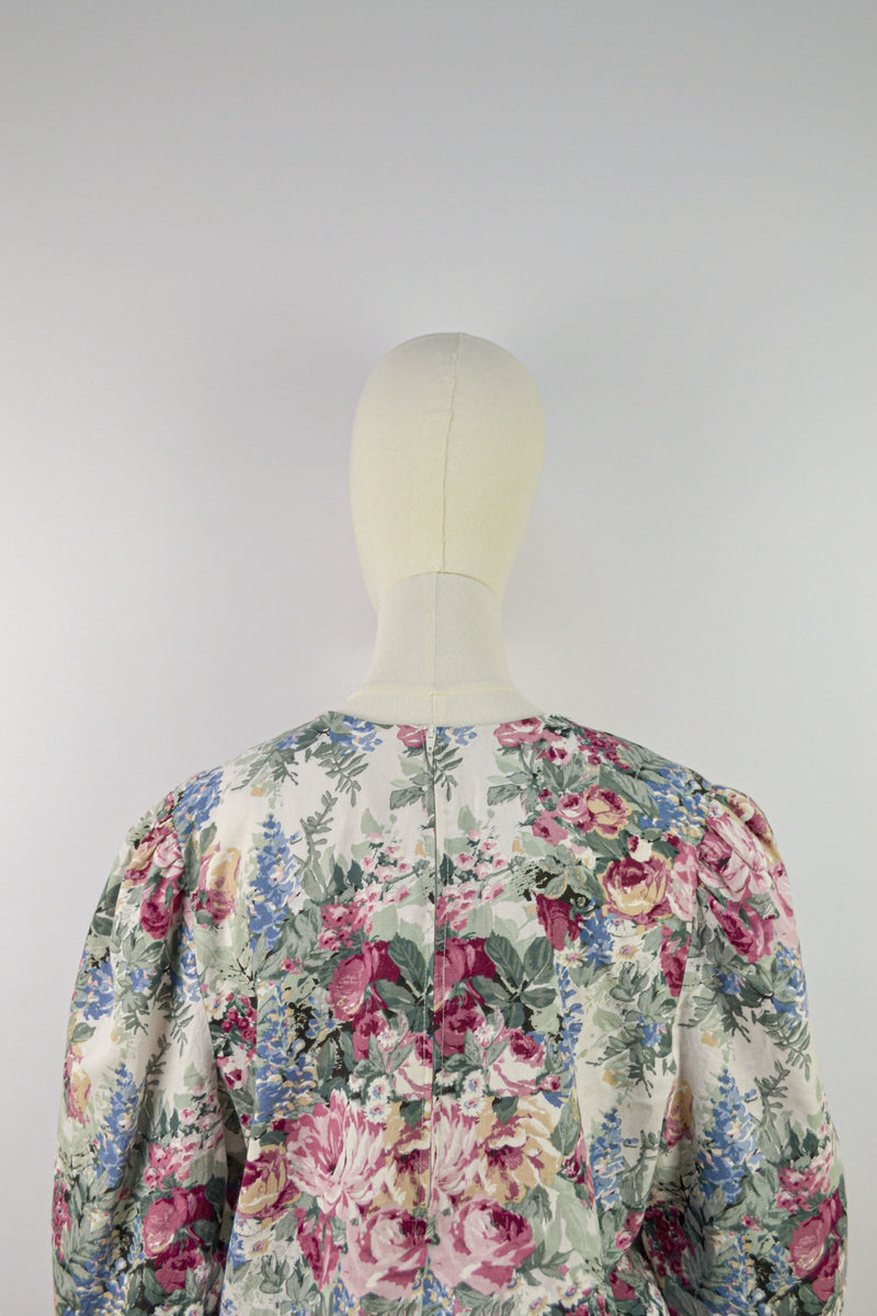 ENGLISH GARDEN - 1980s Vintage Floral Tapestry Dress - Size M/L