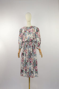 ENGLISH GARDEN - 1980s Vintage Floral Tapestry Dress - Size M/L