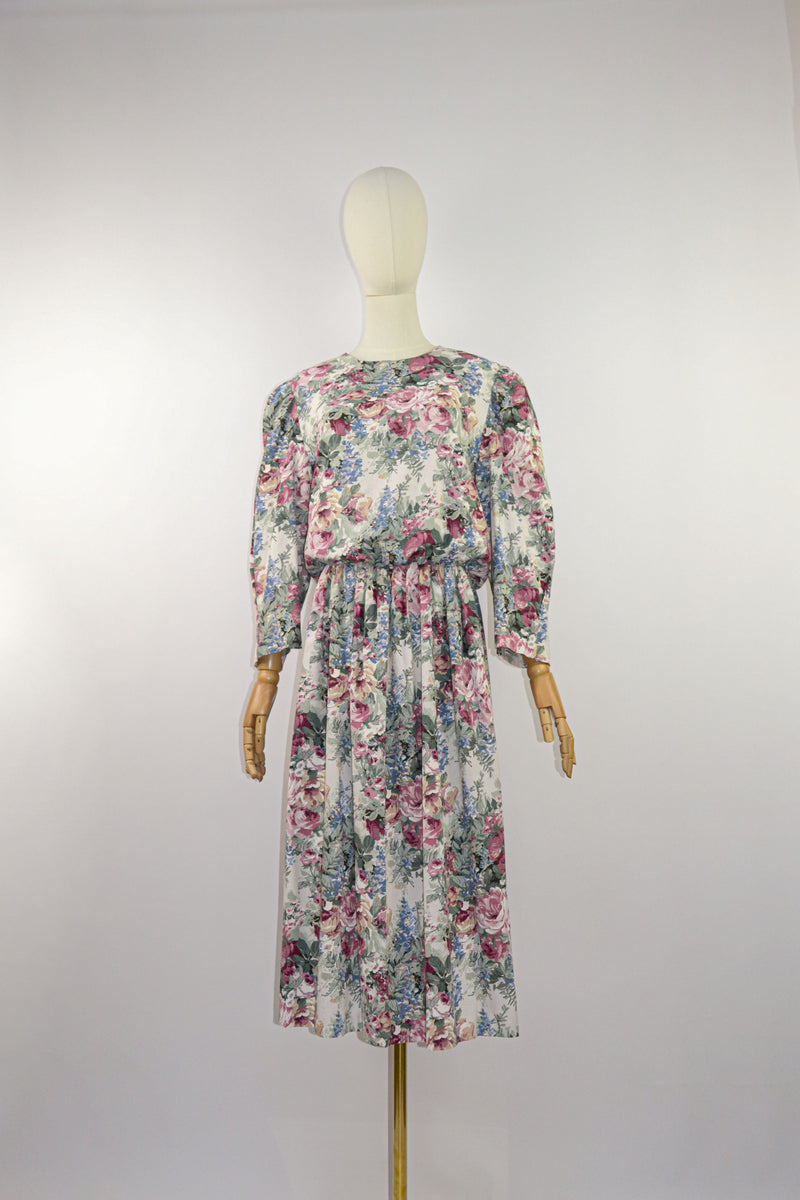 ENGLISH GARDEN - 1980s Vintage Floral Tapestry Dress - Size M/L