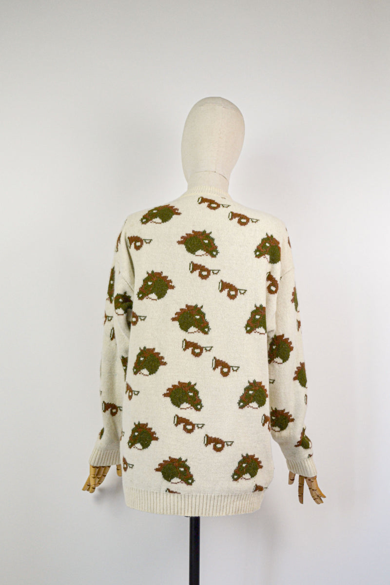 EQUESTRIA - 1990s Vintage Laura Biagiotti Horse and Floral Jumper - Size M/L
