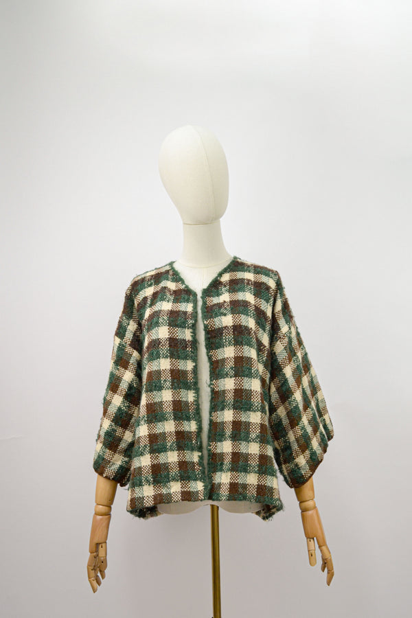 IVY - 1980s Vintage Check Cropped Jacket - Size S/M